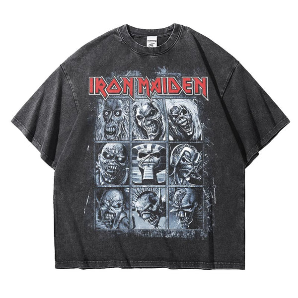 Men Bands Iron Maiden Retro Washed T-shirt