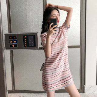 Classic Style Women's Summer Knitted Slimming Short-Sleeved Dress