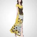 Slim-Fit Women's Summer Dress Slit Overknee Wide Hem Printed