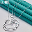 925 Sterling Silver Double Heart Pendant Necklace For Woman