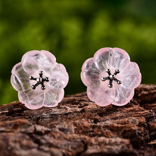 Buy antique-silver-pink Women Lotus Flower Real 925 Sterling Silver Earrings