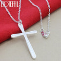 925 Sterling Silver Long Cross Pendant Necklace Chain For Woman