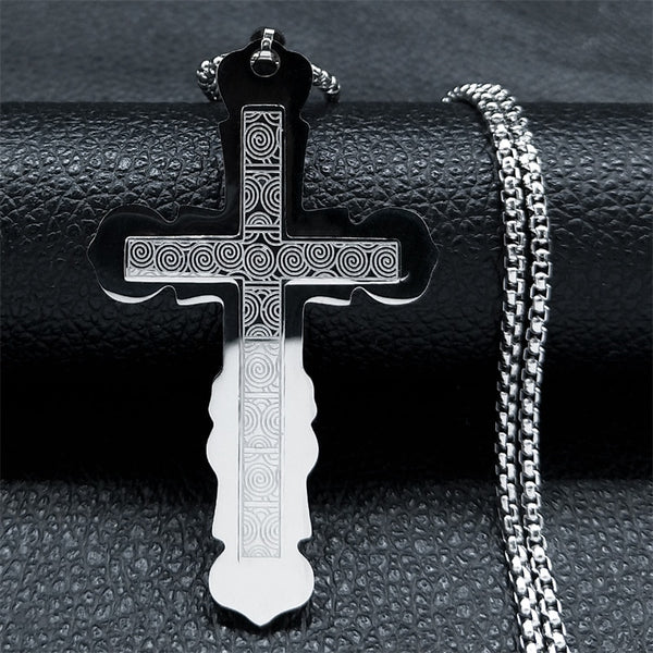 Long Cross Jesus Stainless Steel Necklace for Men Gold Color