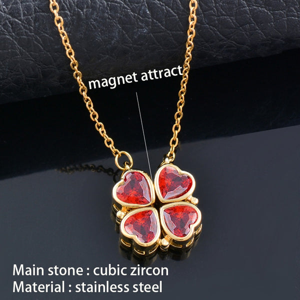 Women's 4 Crystal Heart Flower Necklace