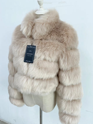 Women New Fashion Short Winter Faux Fox Fur Coat