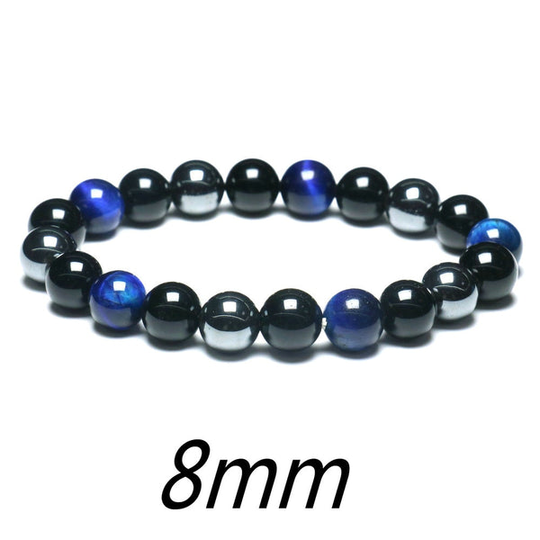 Men Women Bracelet Triple Protection Black Obsidian Hematite Tiger Eye Beads