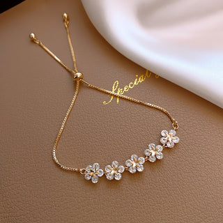 Buy dark-gold 2022 new design flower zircon adjustable female prom party bracelet