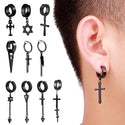 Men's Stainless Steel Unisex Punk Black Hoop Earrings Small Trendy