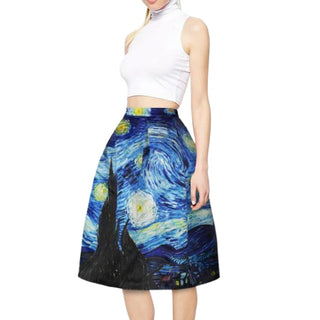 Women's Vintage Van Gogh Print Ladies Skirts