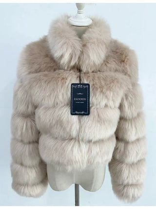 Women New Fashion Short Winter Faux Fox Fur Coat
