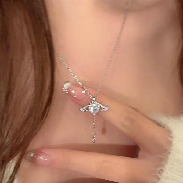 Women Crystal Silver Color Cupid Heart Necklaces