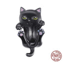 Women' 2023 925 Sterling Silver Cute Black Cat Suspend Animals Charm Beads Bracelet