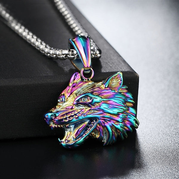 Stainless Steel Wolf Head Pendant Necklace Fashion for Men Retro