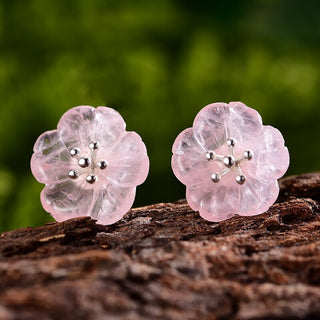 Buy silver-pink Women Lotus Flower Real 925 Sterling Silver Earrings