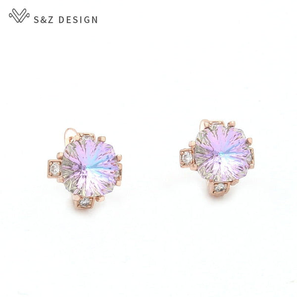 Women 585 Rose Gold Square Crystal Dangle Earrings - Fashionontheboardwalk - Women 585 Rose Gold Square Crystal Dangle Earrings - Fashionontheboardwalk -  - #tag1# 