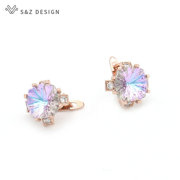 Women 585 Rose Gold Square Crystal Dangle Earrings - Fashionontheboardwalk - Women 585 Rose Gold Square Crystal Dangle Earrings - Fashionontheboardwalk - Earrings - #tag1# 