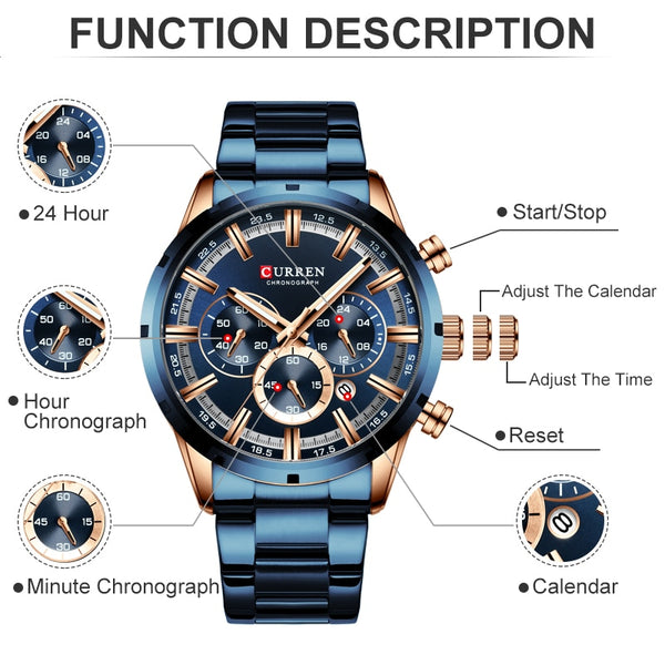 Men's Watches Full Steel Waterproof Chronographic
