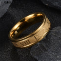 Stainless Steel Wedding Band Ring Roman Numerals Gold Black Cool Punk Rings for Men Women