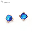 Women 585 Rose Gold Square Crystal Dangle Earrings
