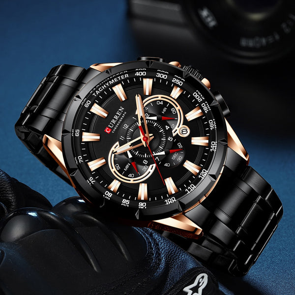 Sport Watches Men‘s Luxury Brand Quartz Clock Stainless Steel Chronograph Big Dial