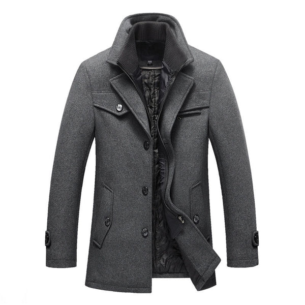 New Winter Wool Coat Slim Fit Jackets Mens Casual Warm Outerwear Jacket