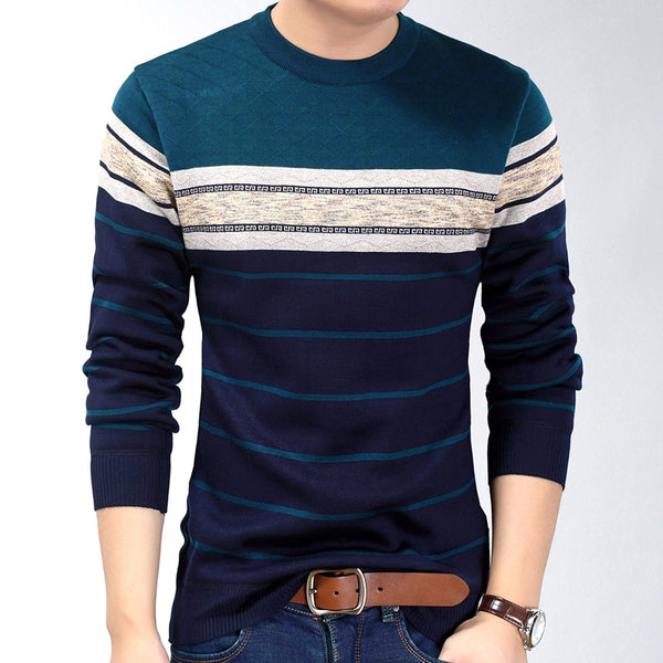 2022 Fashion Casual Striped T-Shirts Men Pullover Sweater