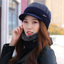 Hat With Brim Fur Lined Thick For Men Women Knitted