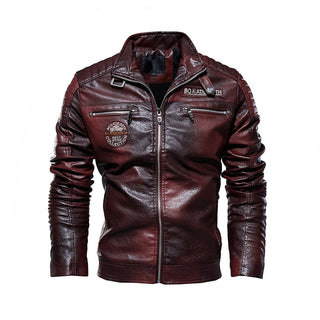 Buy maroon Men Winter Fleece Motorcycle PU Leather Jacket