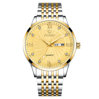 Buy men-golden New Couple Watches Luxury Brand Women or Men Watches Quartz Date week Clock Wristwatches,