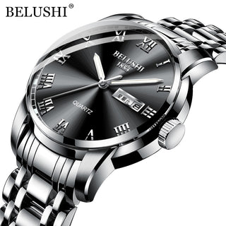 Buy silver-black Top Brand Watch Men Stainless Steel Business Date Clock Waterproof Luminous Watches Mens Luxury Sport Quartz Wrist Watch