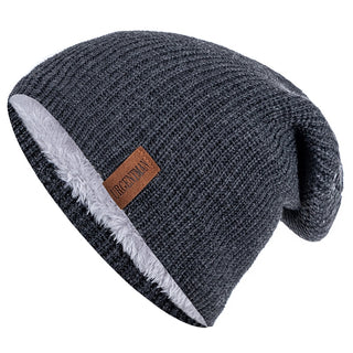 Buy black-dark-grey Beanie Hat Leisure Fur Lined Winter Hats For Men Women