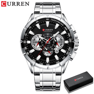 Buy silver-black-box Sport Watches Men‘s Luxury Brand Quartz Clock Stainless Steel Chronograph Big Dial