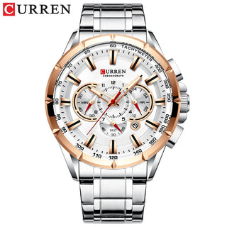 Buy silver-rose Sport Watches Men‘s Luxury Brand Quartz Clock Stainless Steel Chronograph Big Dial