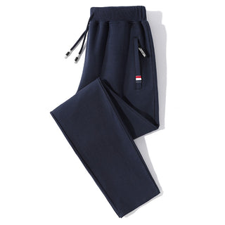 Buy straight-blue Men Cotton Sweatpants 2023 Solid Color Elasticity Trousers Drawstring