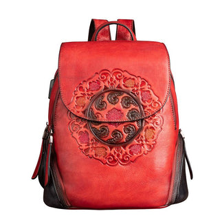 Buy red Women's Retro Genuine Leather Backpack