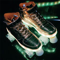 New Style Led Rechargeable 7 Colorful Luminous Double Row 4 Wheel Roller Skates.