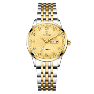 Buy women-golden New Couple Watches Luxury Brand Women or Men Watches Quartz Date week Clock Wristwatches,