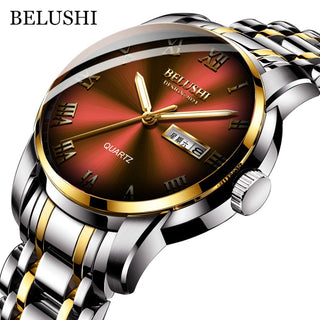 Buy silver-golden-red Top Brand Watch Men Stainless Steel Business Date Clock Waterproof Luminous Watches Mens Luxury Sport Quartz Wrist Watch