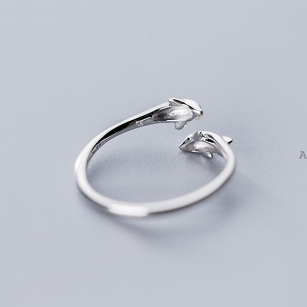 Sterling Silver Dolphin Opening Ring For Fashion Women Trendy