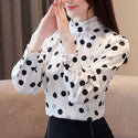 2022 Fashion Women Chiffon Shirts Long Sleeve Polka Dot Print