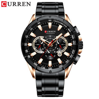 Buy black Sport Watches Men‘s Luxury Brand Quartz Clock Stainless Steel Chronograph Big Dial