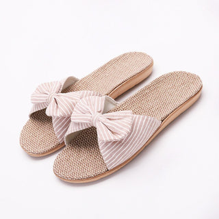 Buy beige-stripes Women Flax Bohemian Floral Bow Sandals