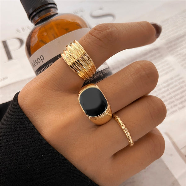 Gold Color Chain Rings Set For Women Punk Geometric 2022