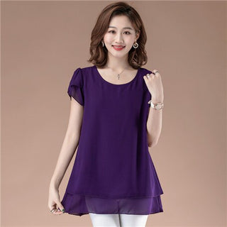 Buy purple 2022 New womens tops Blouse Loose Shirt O-Neck Chiffon Short Sleeve