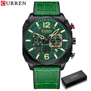 Buy green-box Men Brown Quartz Wristwatches for Male Luminous Chronograph Dial Leather
