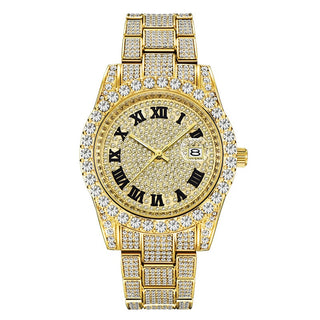 Buy gold Men Full Iced Out Luxury Date Quartz Wrist Watches