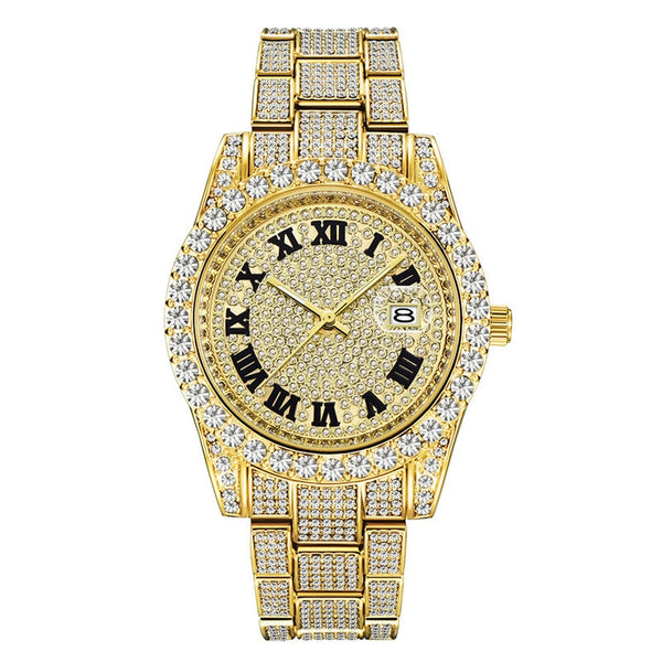 Men Full Iced Out Luxury Date Quartz Wrist Watches