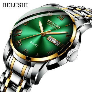 Buy silver-golden-green Top Brand Watch Men Stainless Steel Business Date Clock Waterproof Luminous Watches Mens Luxury Sport Quartz Wrist Watch