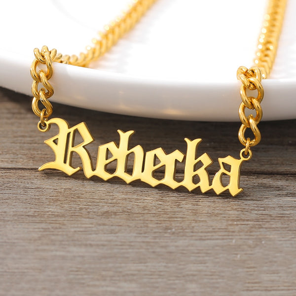 Custom Old English Name Necklaces For Women Men Stainless Steel