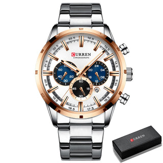 Buy s-gold-white-box Men Watch Top Brand Luxury Sports Quartz Mens Watches Full Steel Waterproof Chronograph Wristwatch Men.